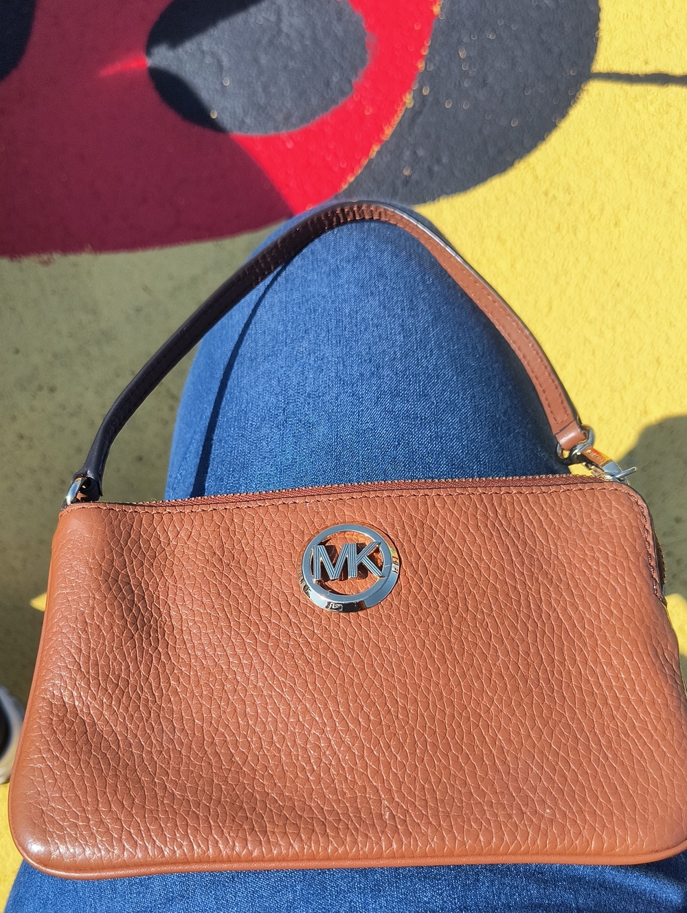 Michael Kors Pebbled Leather Wristlet with MK Logo